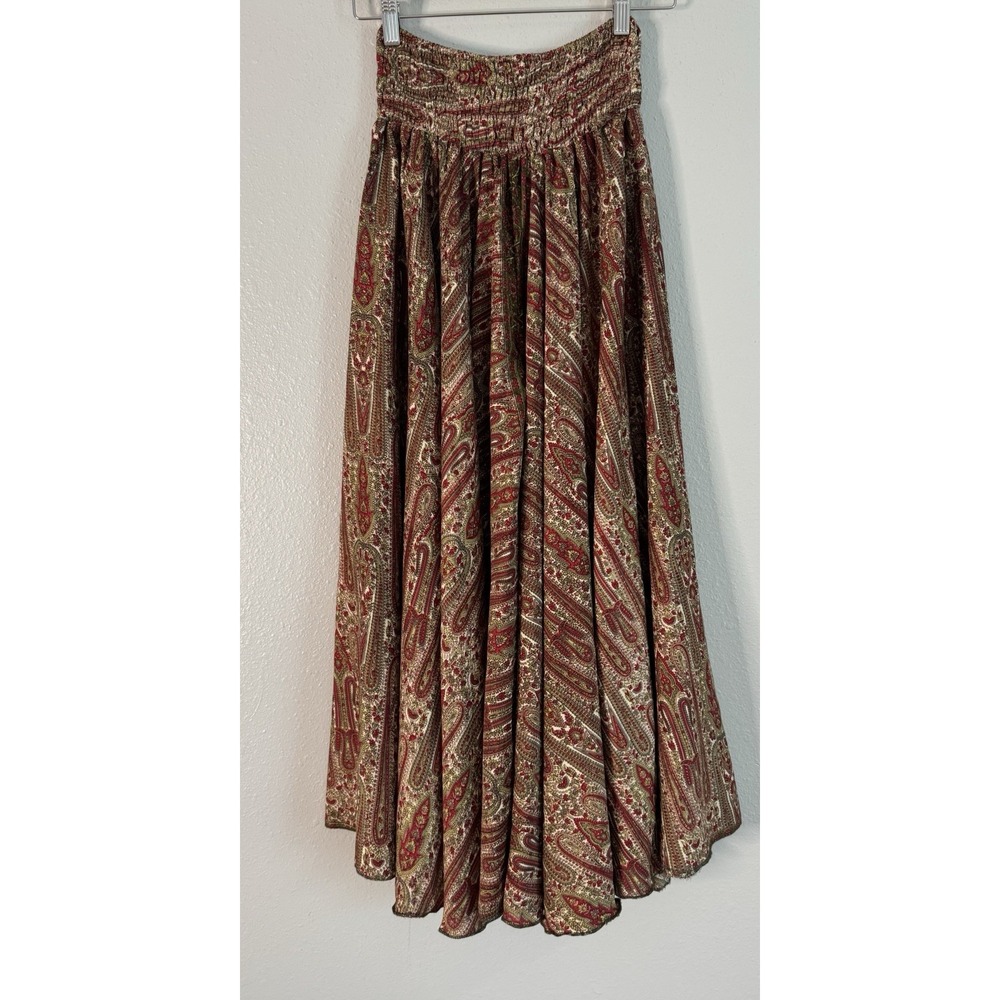 Boho Silk Blend Paisley Flowy Palazzo Harem Pants Wide Leg Festival S/M